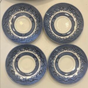 Churchill Blue and White Saucer Set - Classic Willow Style (Set of 4)